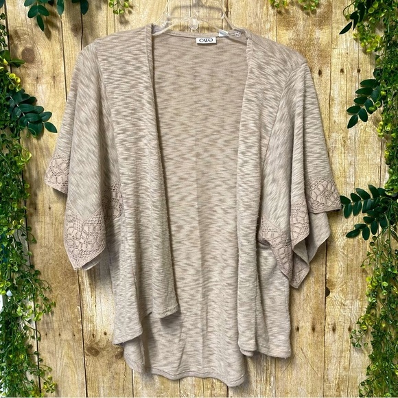 Cato Sweaters - Cato Loose Short Sleeve Dolman Cardigan Oatmeal/Khaki Color Size Small